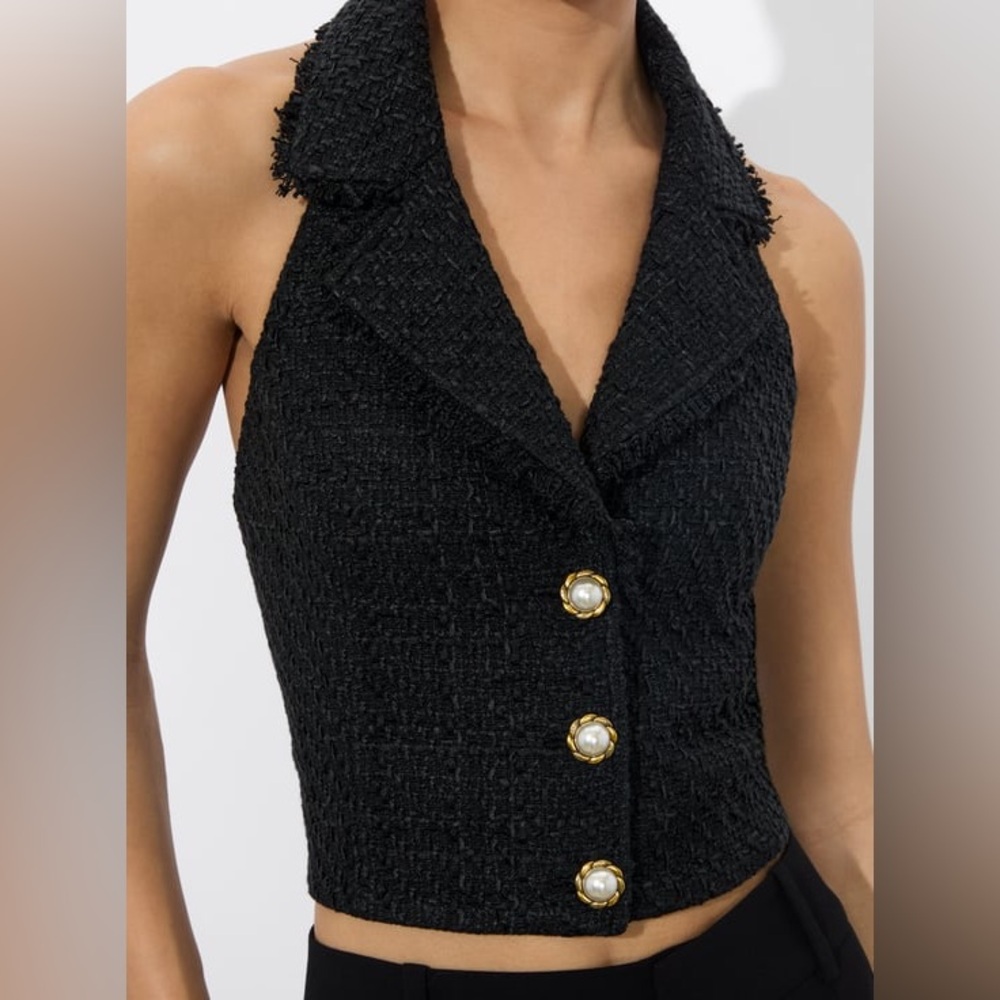 Alice + Olivia Black Halter Blouse with Notched Collar MERI HALTER VEST😍 - Picture 9 of 15